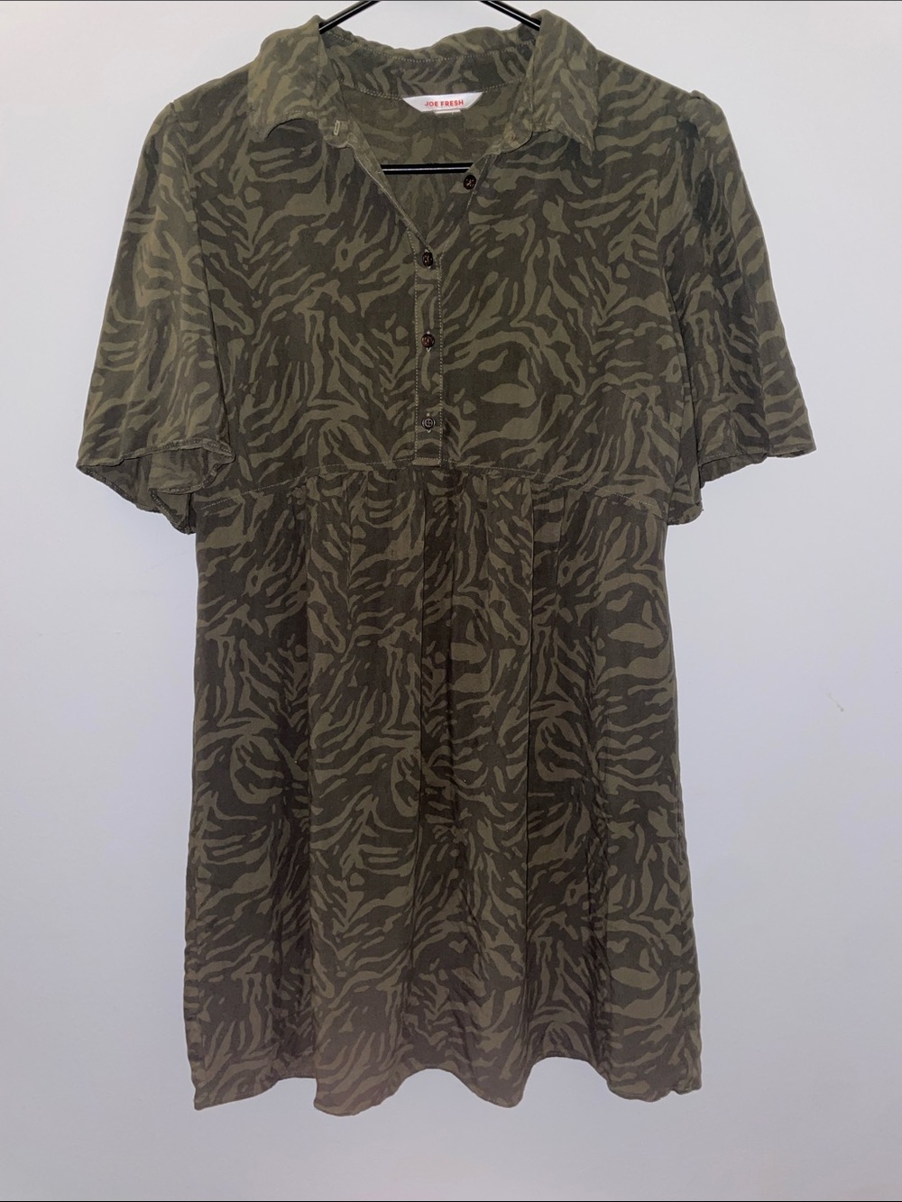 Joe Fresh Olive Green Zebra-Pattern Button Front Top